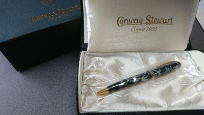 Conwaystewart 58 Cracked Ice Casein Blue Marble/Gold Ballpoint Pen wz/Box&Manual