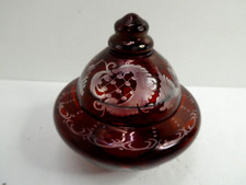VINTAGE CRANBERRY RUBY RED CUT GLASS LIDDED BOWL TRINKET DISH DRESSING TABLE JAR