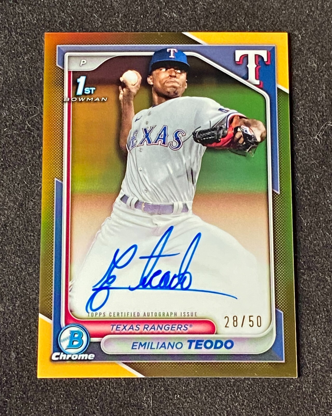 2024 EMILIANO TEODO 1st Bowman Chrome Autograph TRUE GOLD Refractor /50 CLEAN