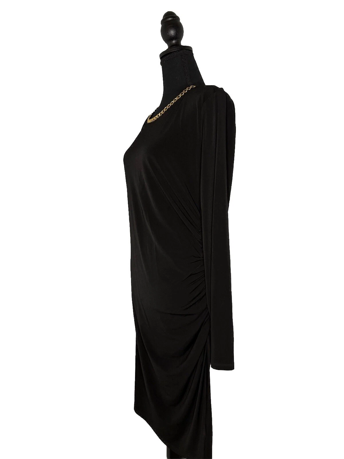Abito Michael Kors nero manica lunga lunghezza ginocchio tg XL accessorio catena oro nuovo con etichetta