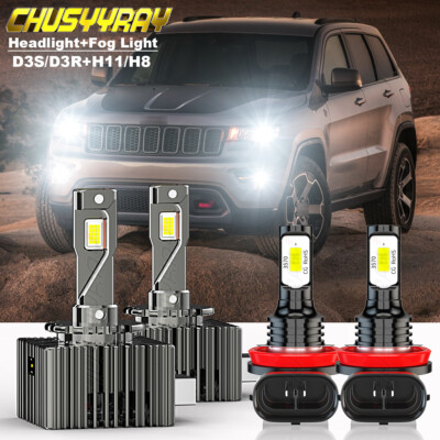 For Jeep Grand Cherokee 2014-2021 LED Headlight Hi/Low Beam+LED Fog Light Bulbs