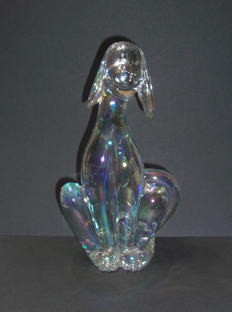 Viking Mold Epic Line Crystal Carnival Glass Sitting Dog Figurine