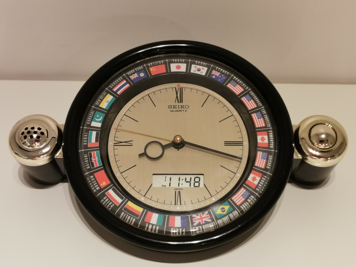 VINTAGE DESK WORLD TIME DUAL TIME ANALOG DIGITAL ALARM QUARTZ
