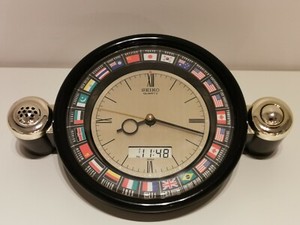 VINTAGE DESK WORLD TIME DUAL TIME ANALOG DIGITAL ALARM QUARTZ CLOCK "SEIKO"