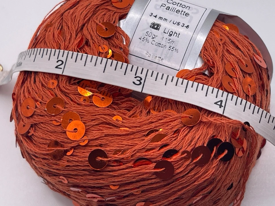 Хлопковая блестка темно-оранжевая 82403 пряжа для льда 50 г 125 ярдов DK большие и маленькие блестки - Изображение 3 из 4