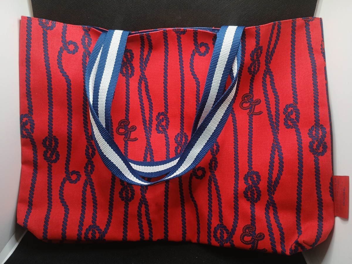 Estee Lauder Large Tote Shoulder Bag Beach Red/ White Knots Rope