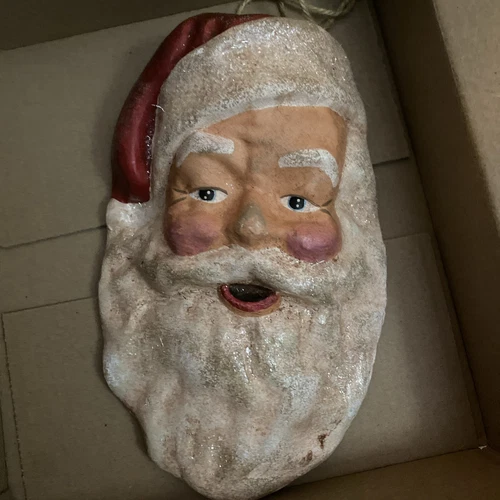 Vintage Paper Mache Santa Claus Wall Hanging Large Vintage Old World Distressed