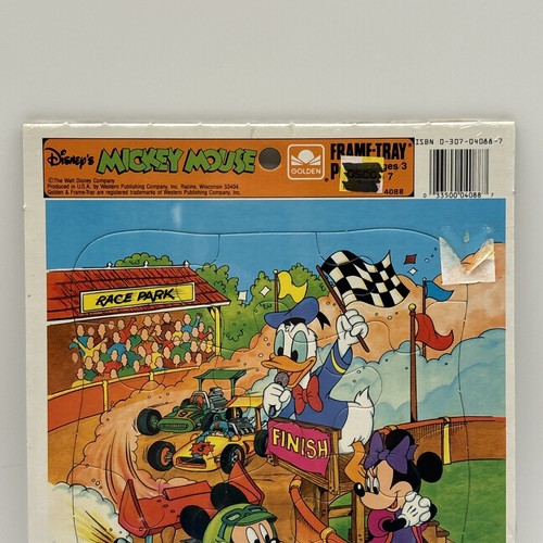 Disney Frame-Tray Puzzles 70s 80s Ages 3-7 Mickey Mouse Race Car Golden Sealed! - Picture 4 of 10