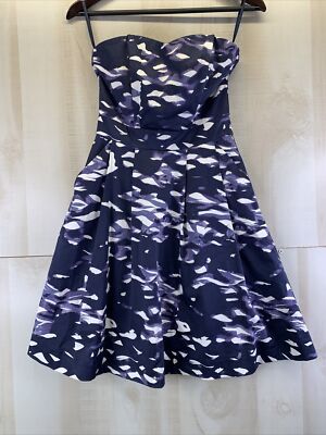 H & M Womens Blue Watercolor Strapless Fit Flare Pocket Dress Size 4  NWDT-6201 | eBay