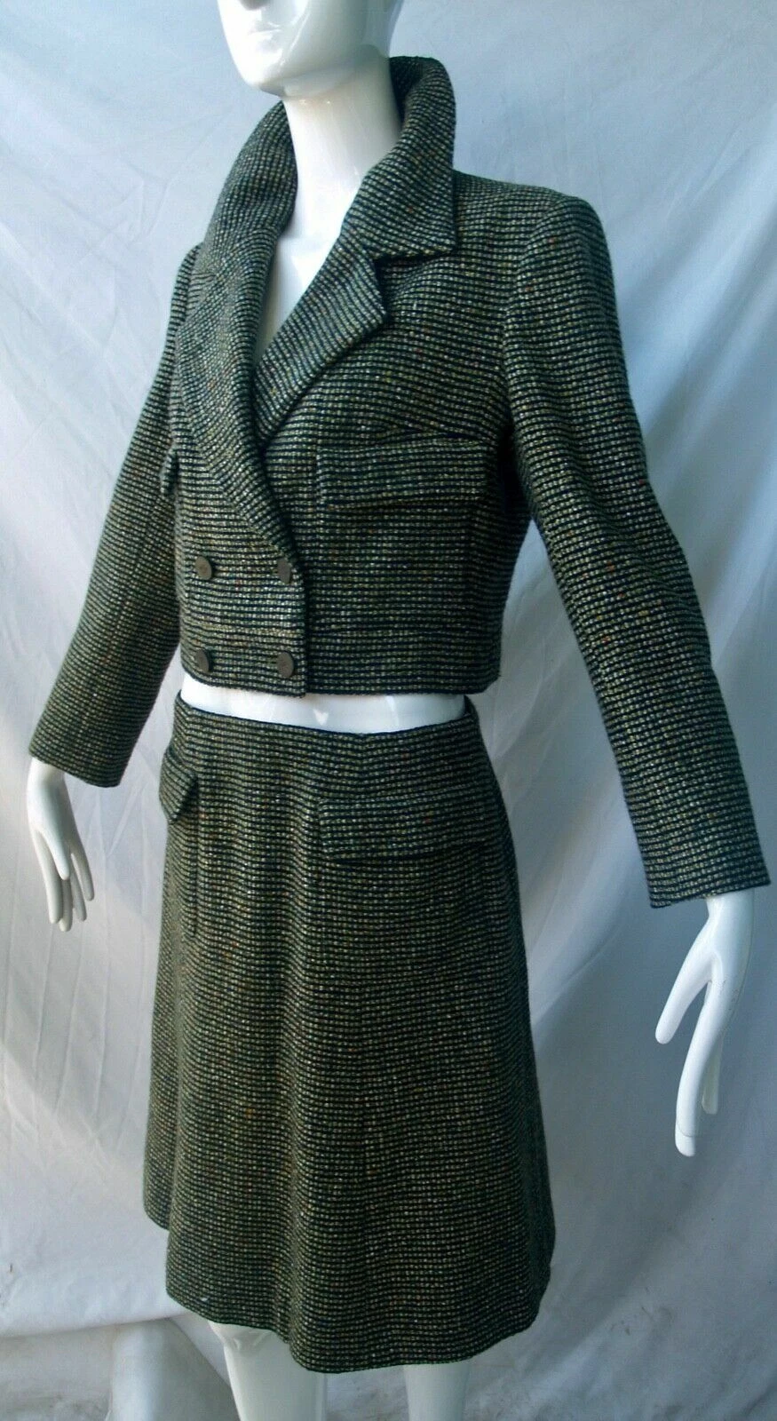 2PZ CHANEL 2001 VINTAGE MULTICOLORE GIACCA TAGLIATA TWEED TUTA FR44 US12