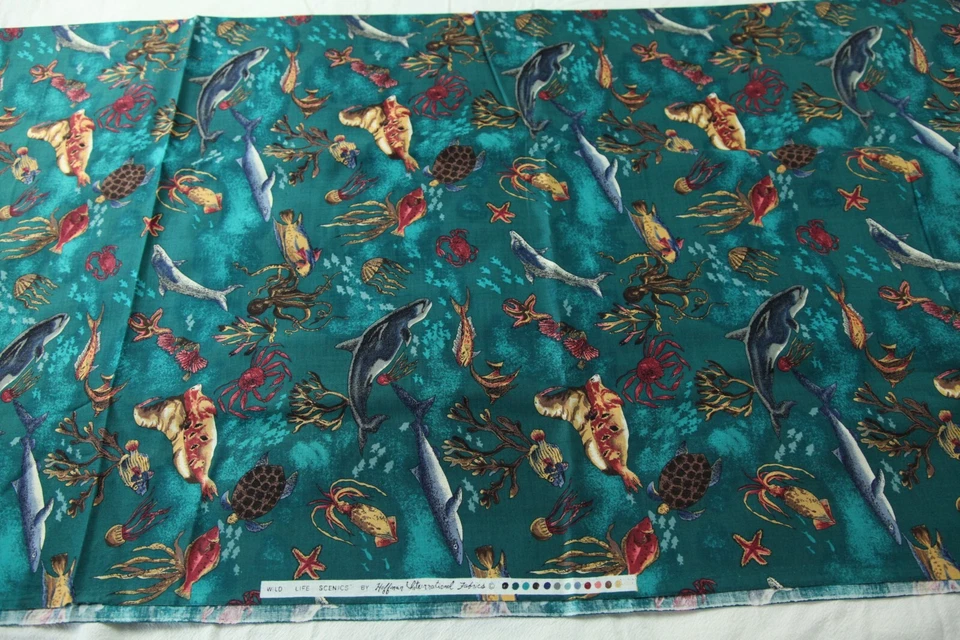 Tela Hoffman 5Y+ x 44" Vintage Wild Life Scenics océano playa peces tropicales Foto 2 de 4