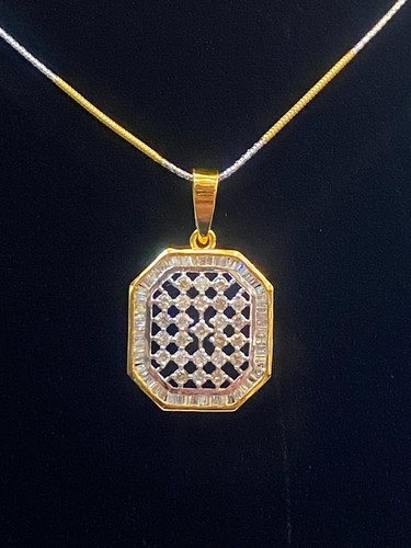 Pave 1,85 Carati Rotondo Baguette Naturale Diamanti Ottagono Ciondolo In 14K Oro - Foto 6 di 12