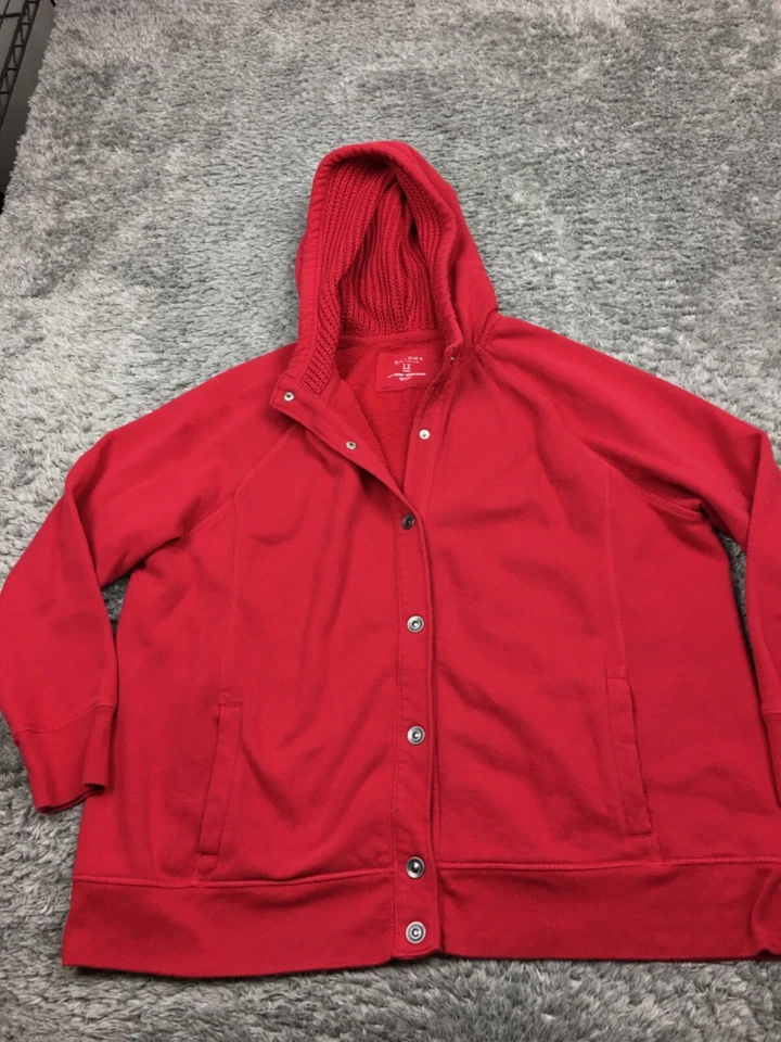 Sonoma Jacket Woman Size 1X Red Cotton Blend Hooded Full Zip - Image 3 of 4