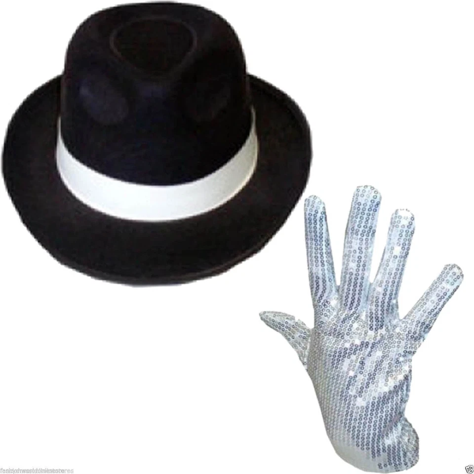 NUEVO DE LUJO MICHAEL JACKSON SOMBRERO Y GUANTE DE LENTEJUELAS ELEGANTE VESTIDO GÁNGSTER CONJUNTO DE DISFRACES Foto 4 de 4
