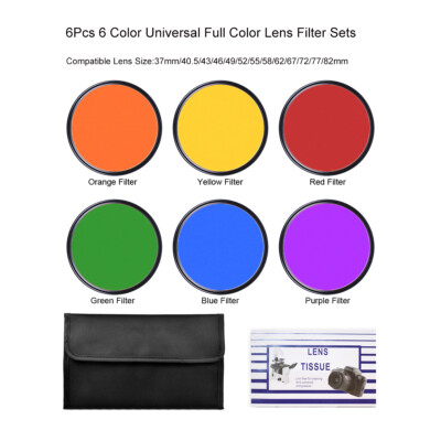 6PCS 6 Color Universal Full Color Lens Filter Sets 37/43/46/49/52/55/58/62/82mm