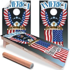 Eagle and Flag US American Flag Cornhole Board Wraps and Decals Vinyl Sticker