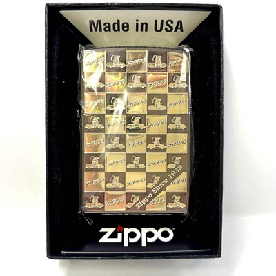 Zippo Lighter Car Monogram Check Brown Gold Brass Car Logo mark New JAPAN