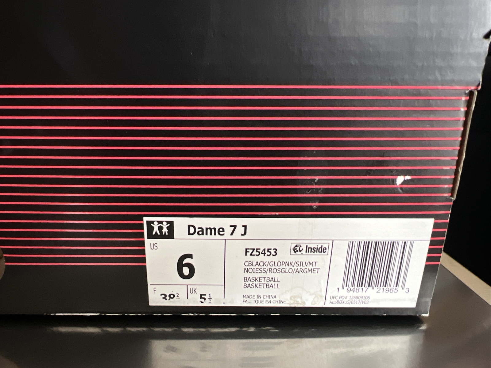 Adidas Dame 7 J Rose City  FZ5453 Size 6 Kids Black Glow Pink Basketball Shoes thumbnail 9