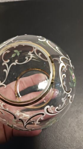Antique Glass Rose Bowl Vase Charleton Rose Moss Rose 4" Gold Accents - Picture 3 of 5