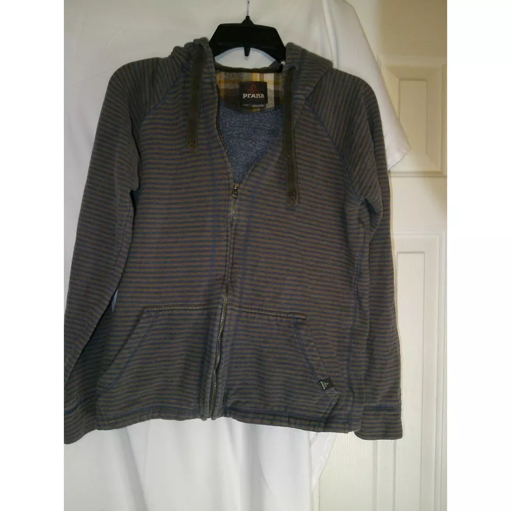 prana striped full-zip hooded casual athletic jacket