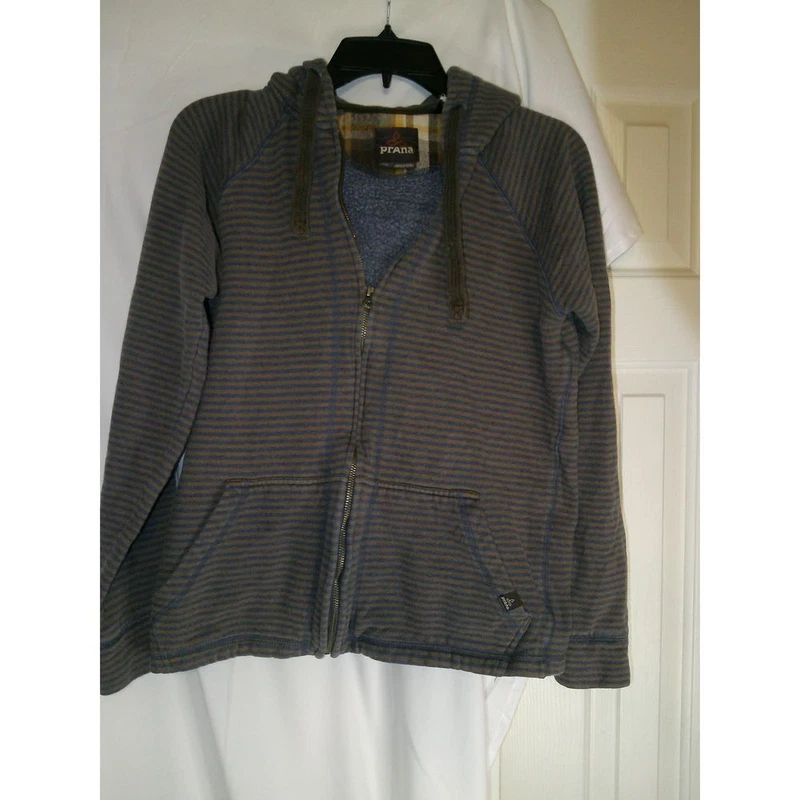 prana striped full-zip hooded casual athletic jacket
