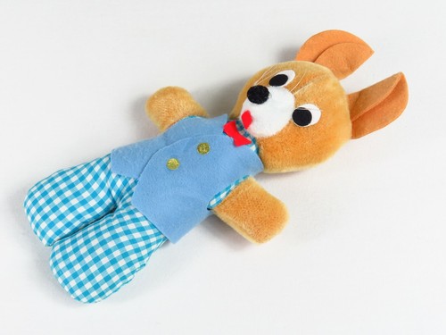 Juguete de peluche de ratón vintage de mediados de siglo de los años 60 fieltro a cuadros azul de 11" animal de peluche - Imagen 8 de 12