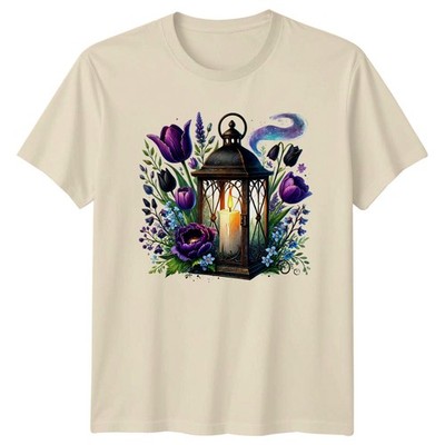 Mystische Gartenlaterne lila Blumen Damen T-Shirt Verzauberter Garten