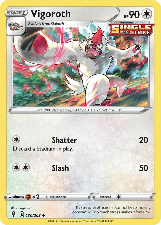 Vigoroth - 130/203 - Uncommon (Lp) Evolving Skies - Colorless Pokémon