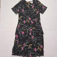 Anthony Richards Black Floral Tiered Sheer Overlay Midi Dress Size 16P