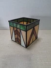 Vintage PartyLite Square Tiffany Style Art Deco Look Stained Glass Candle Holder