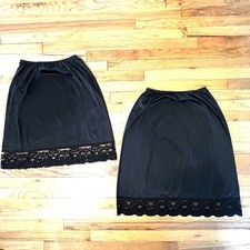 Vintage Vassarette L Black Lace Half Slip Set Of 2 Antron III Nylon 24  28  USA