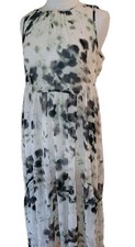 Simply Vera Wang Maxi Dress Womens M Black Grey Green Watercolor CrewNeck Sheer