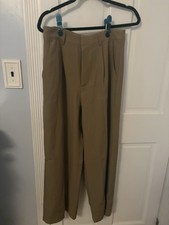 Cider Women’s Beige Solid Pleated Dress Pants Button Hook & Bar M Regular
