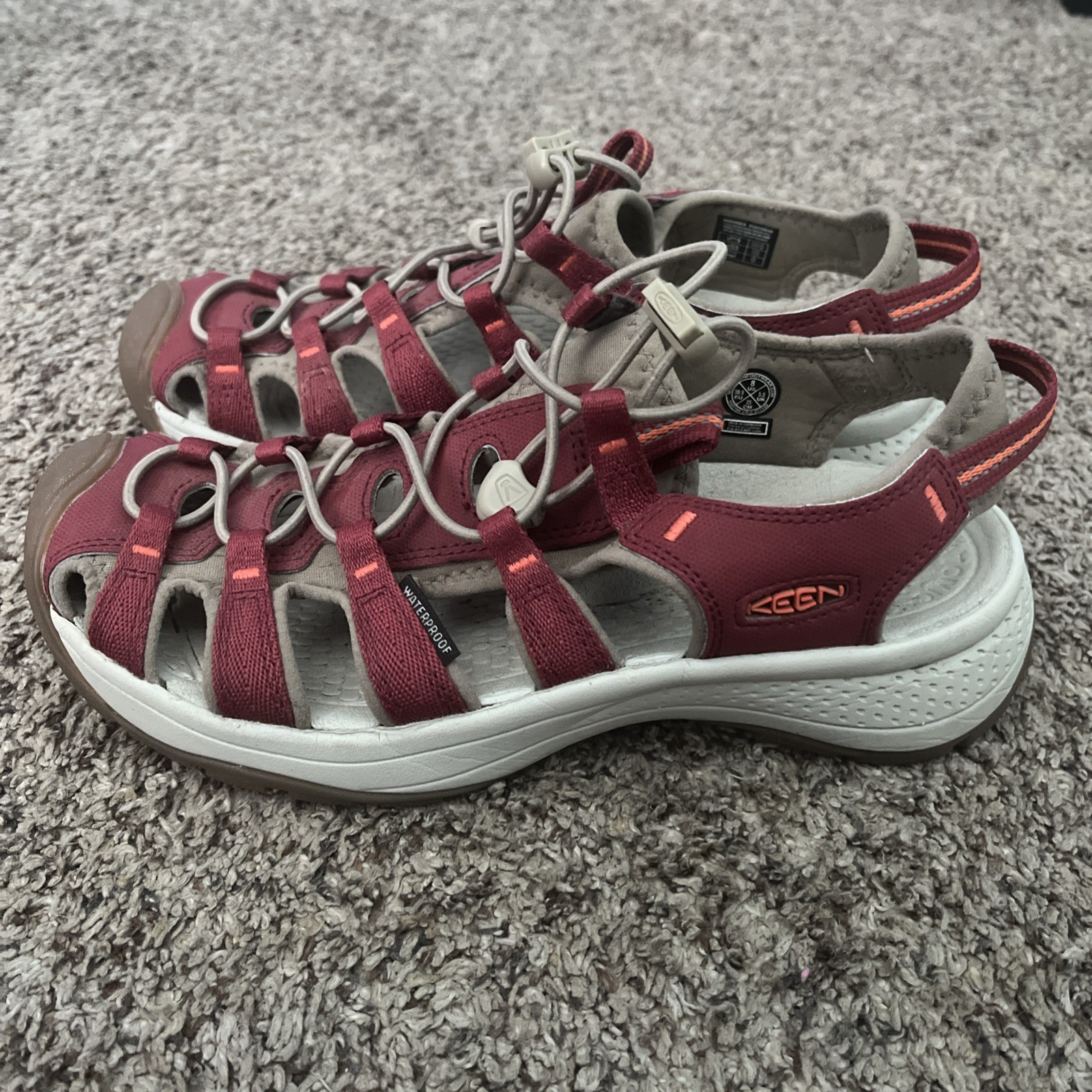 KEEN Sandali donna punta chiusa rosso marrone calzature lacci zip taglia donna 8