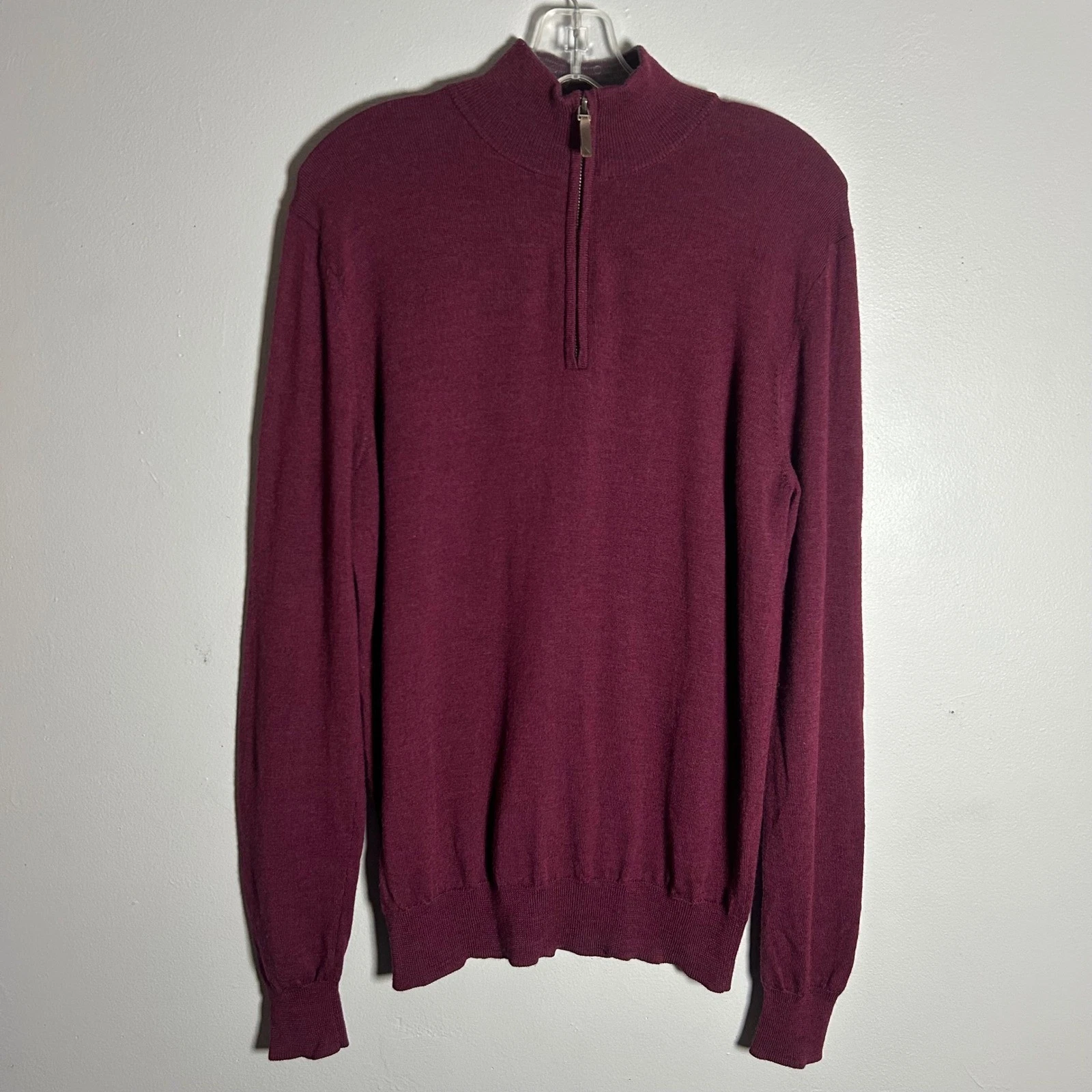 UNTUCKit Mens Medium Burgundy Merino Wool 1/4 Zip Pullover Sweater
