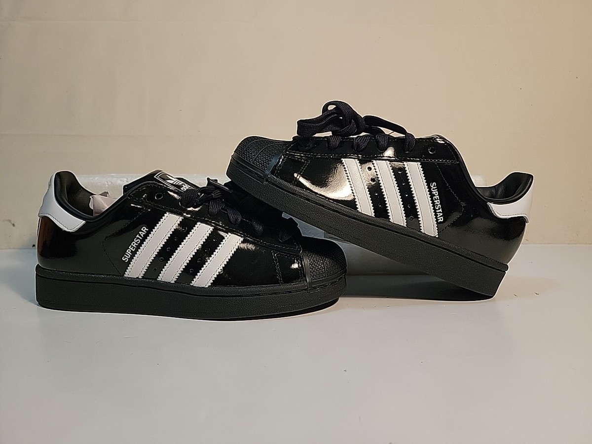 ADIDAS ORIGINALS WOMEN'S SUPERSTAR ll BLACK PATENT CASUAL SNEAKER