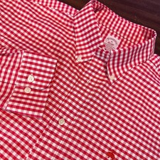 Brooks Brothers OCBD Oxford Shirt Red Cotton Gingham Button Down Mens XL EUC