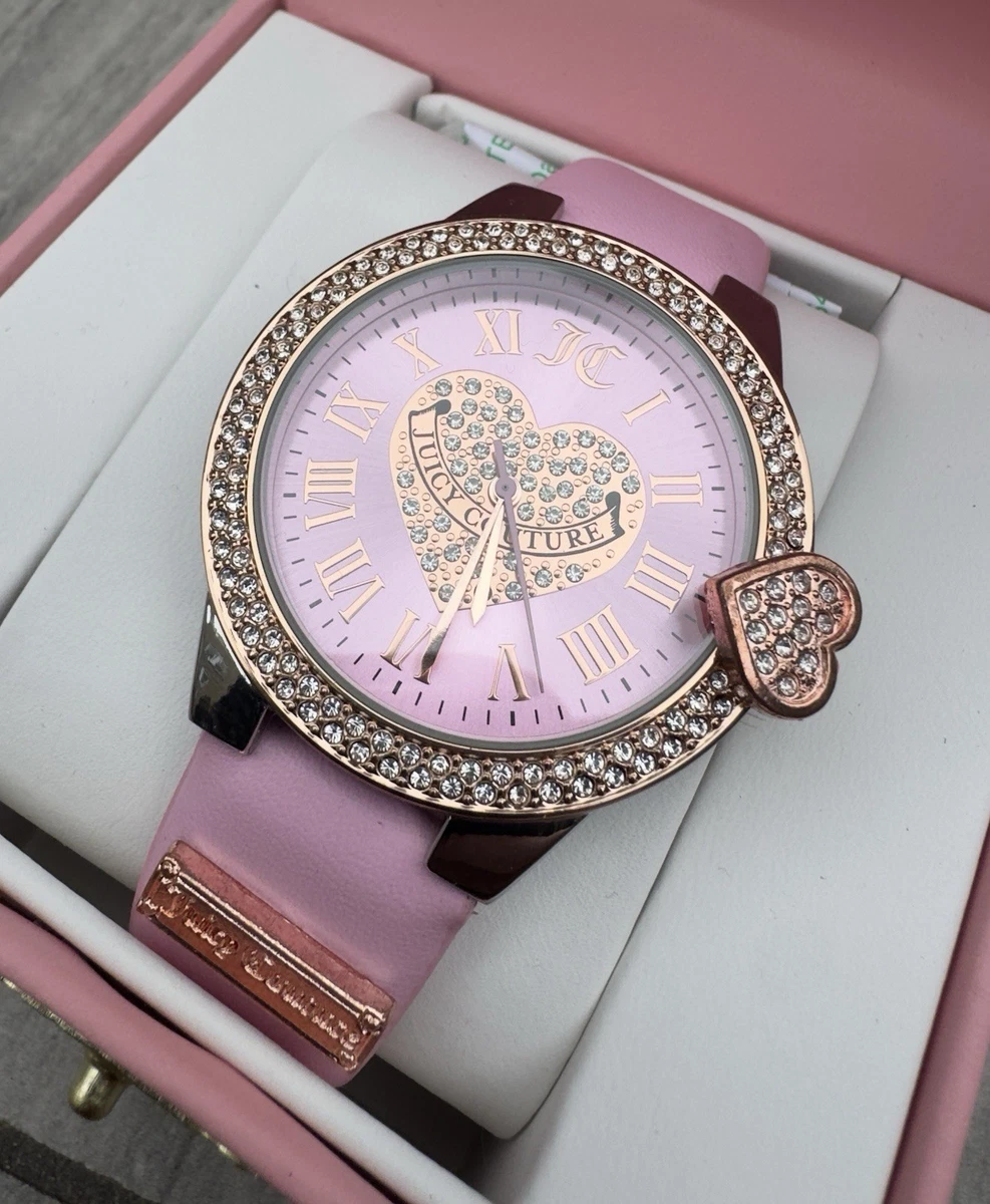 Juicy Couture Silver and Pink Rhinestone Watch with White Leather Band Juicy Couture | Accessories | Juicy Couture Silver And Pink  main image 3