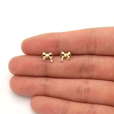 14k Yellow  White Gold Bow Tie Screwback Stud Earrings for Kids