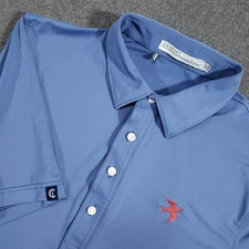 Criquet Polo Shirt Men Large Blue Performance Golf Red Bird Short Sleeve Range