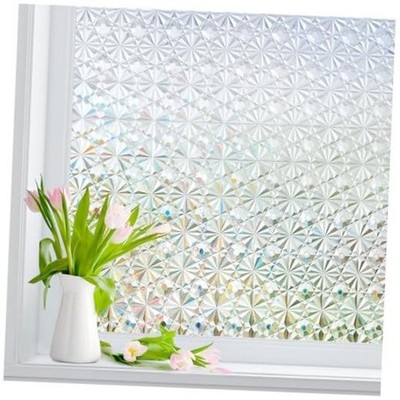 3D Diamond Frosted Glass Window Privacy Film, 17.5 x 78.7 Inch White-star
