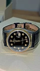 ROLEX DATEJUST 1601 14K GOLD STEEL BLACK DIAMOND WATCH w/ BLACK LEATHER BRACELET