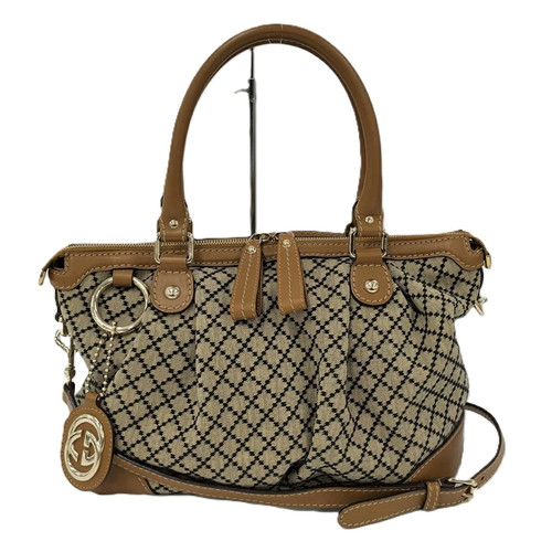 Used Gucci Soie 2Way Handbag Diamante Canvas Leather Brown 247902