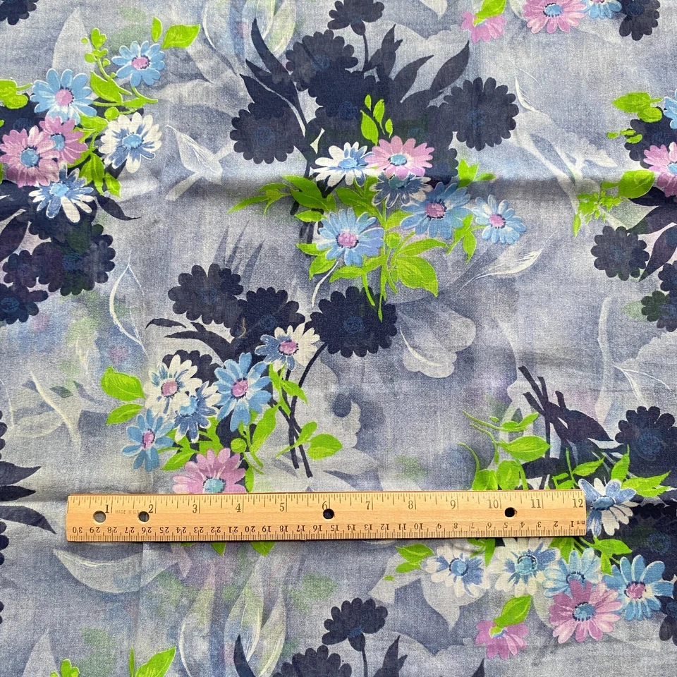 1.3 YD Vintage Floral Georgette Fabric Blue Sheer - Image 2 of 4