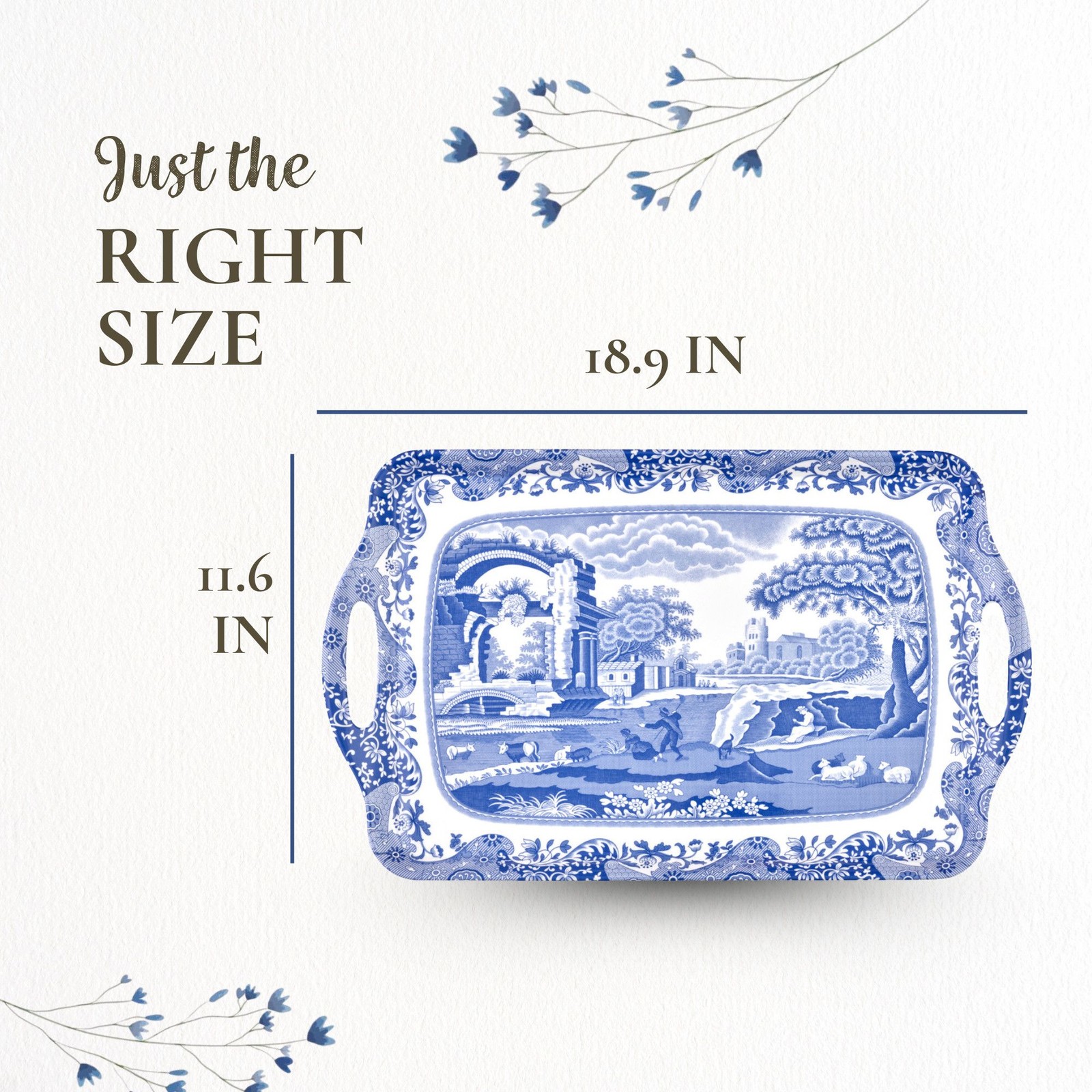 Spode Blue Italian Collection Large Serving Tray &ndash; (19.25" x 11.5") Melamine