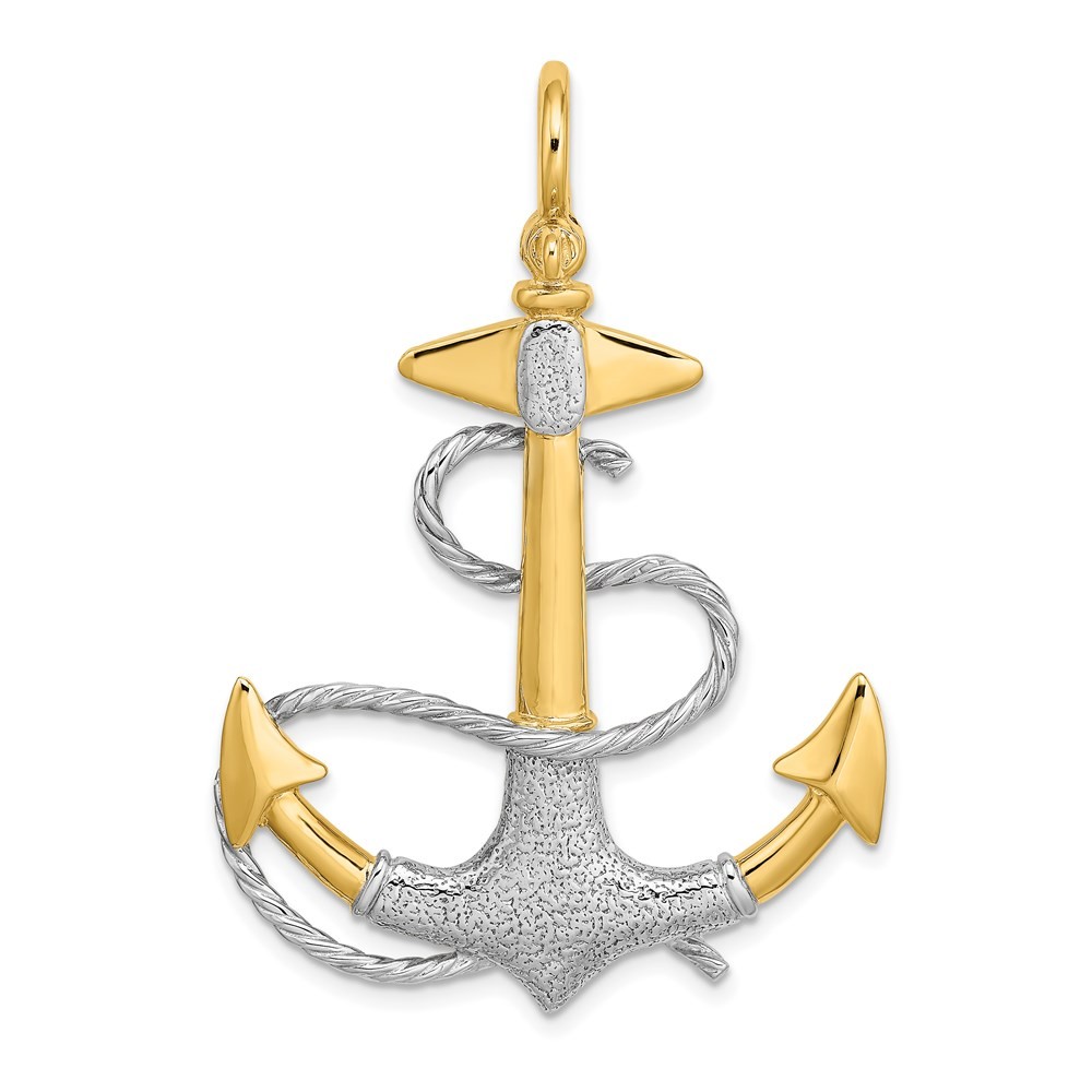 14K Two-tone Gold 3-D Anchor with White Rope Shackle Bail Charm Pendant 10.71gm