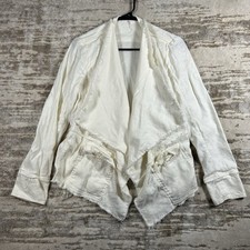 Free People Femme Ivory Linen Jacket Draped Buckle Side Raw Hem S Anthropologie