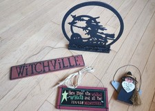 Halloween Decor WITCH Hanging Signs Set of 4 PRE-OWNED