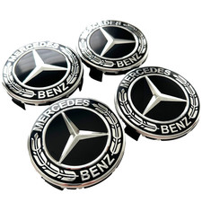 4x Mercedes 3" Black Chrome Star Wheel Center Caps Hub Covers - Easy Install