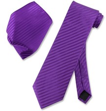 Vesuvio Napoli PURPLE Striped NeckTie Handkerchief Matching Mens Neck Tie Set